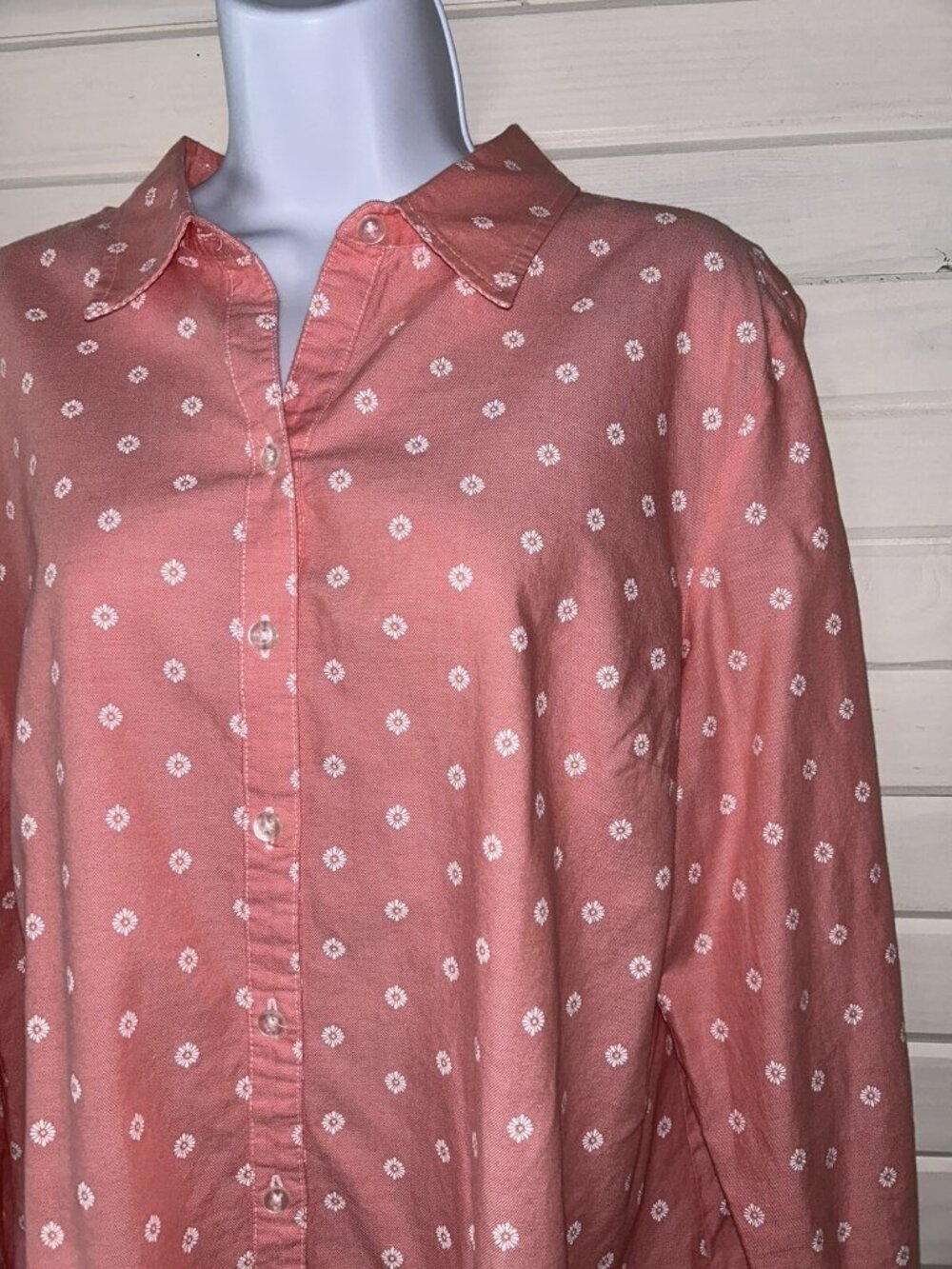 Croft & Barrow Sz XL Coral Orange Shirt Blouse Top Button Front Floral EUC